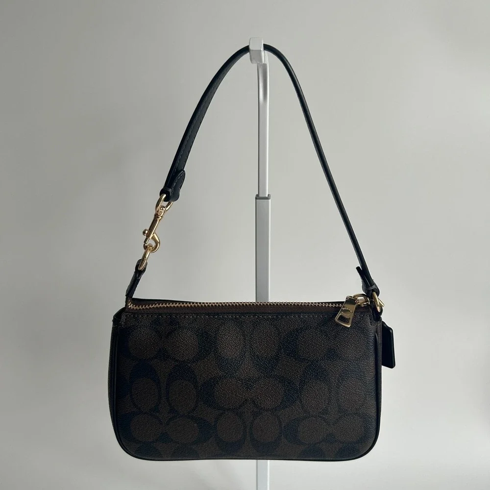 Coach Nolita 19 Brown Signature Canvas Leather Shoulder Bag Excellent